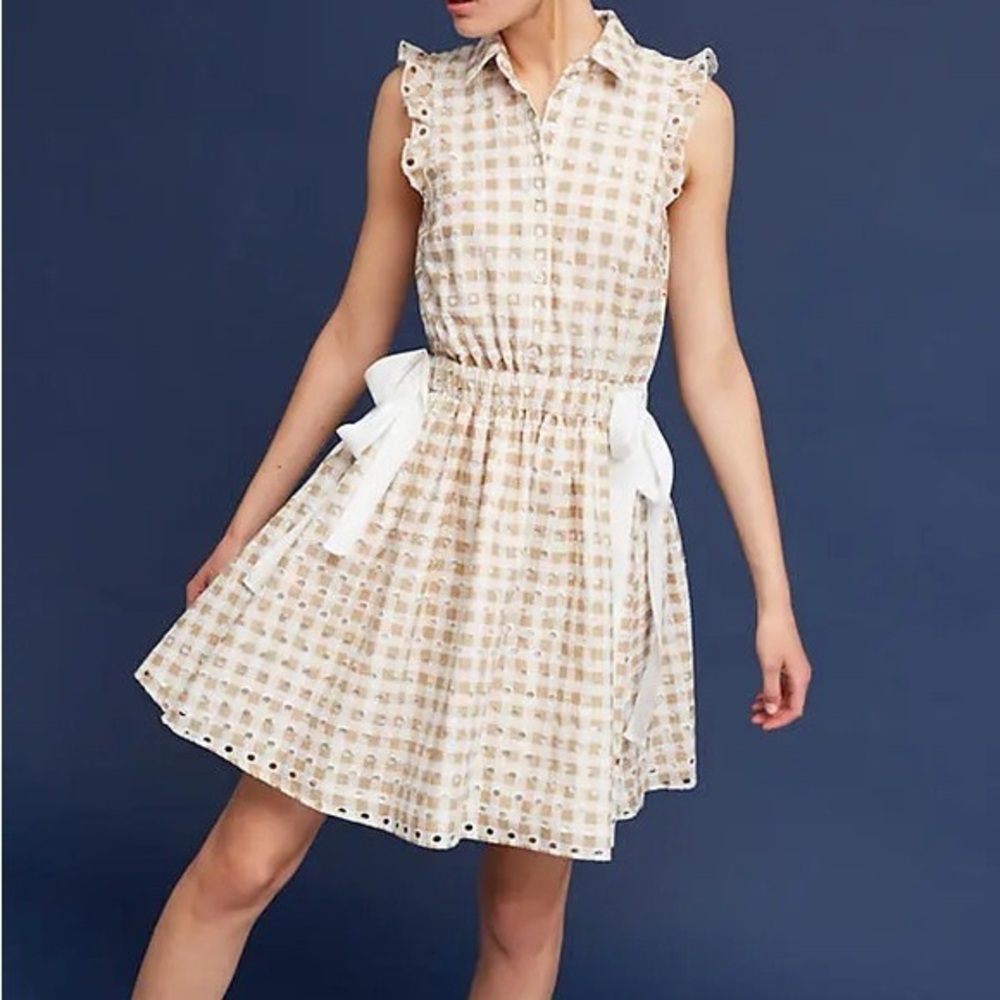 Shoshanna gingham double tie eyelet dress